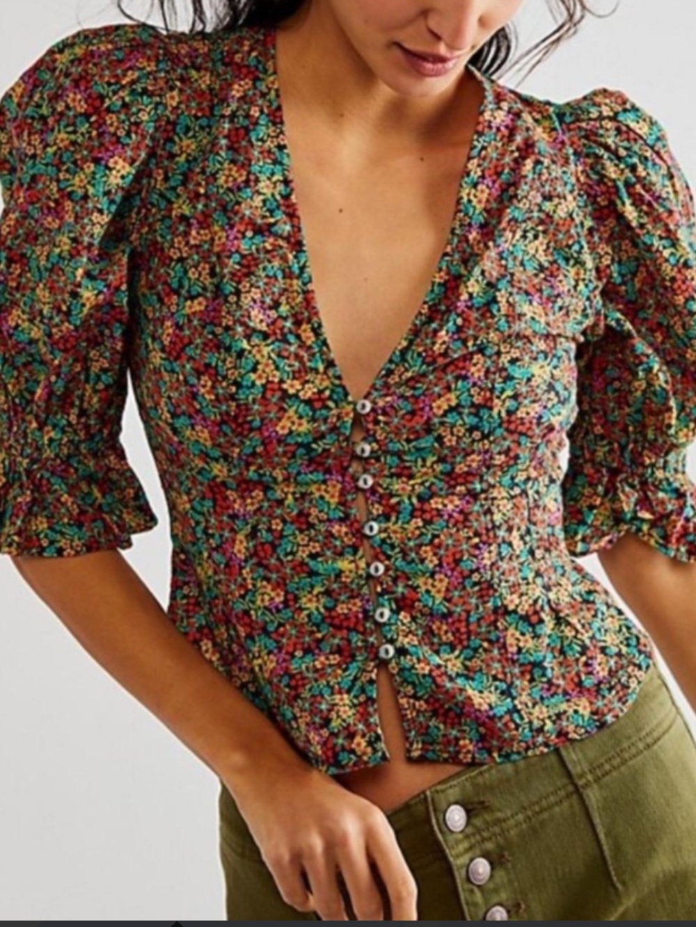 Free People I Found You Printed floral button down top